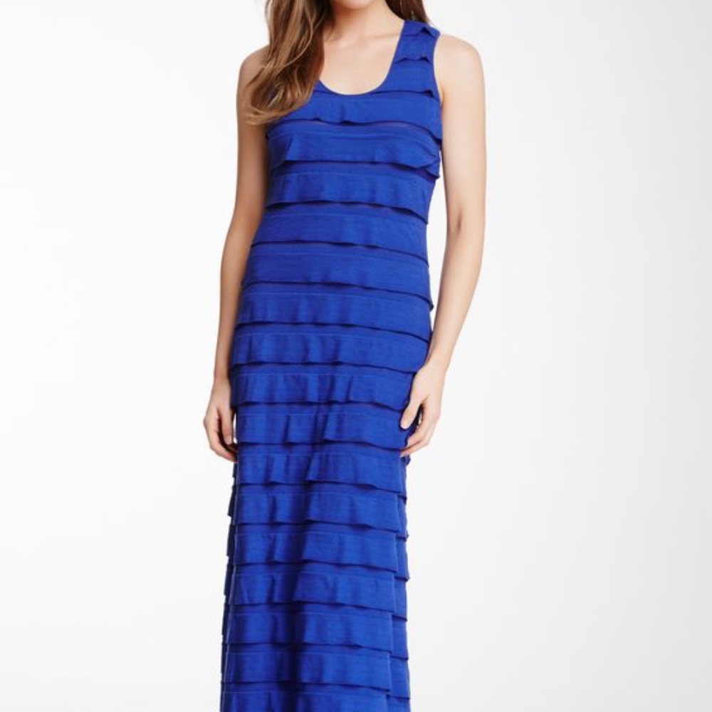 Max Studio Tiered Ruffle Maxi Blue Color Dress Size XS